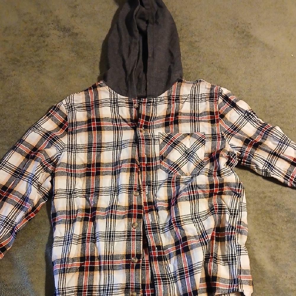 art class Multicolor Plaid Button Down Shirt with Hood